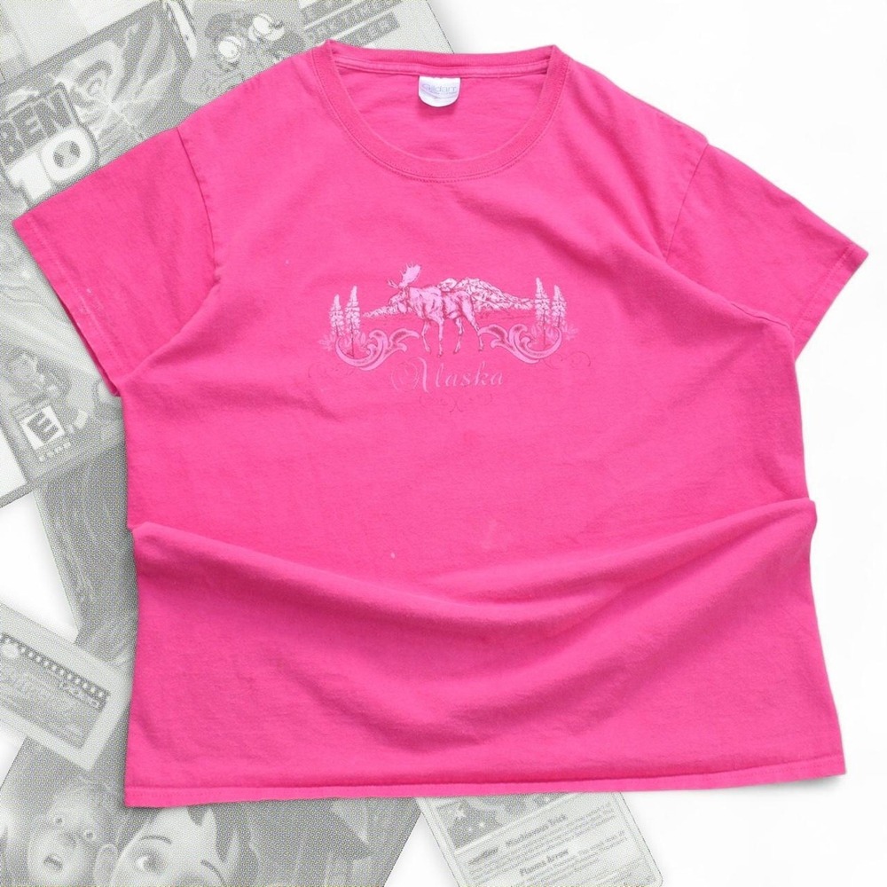 Vintage Pink Alaska Moose Graphic Tee
